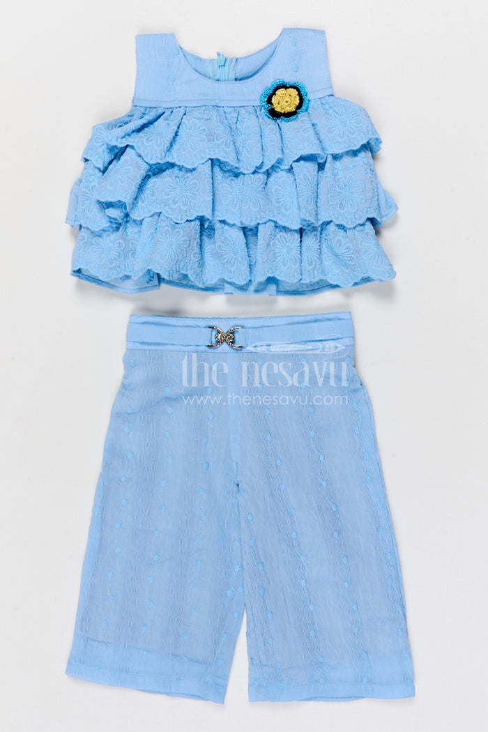 The Nesavu Girls Co-Ord Sets Girls Beautiful Georgette Embroidered Co-ord Set for Party Wear and Festive Style Nesavu 18 (2Y) / Blue / Georgette GCS019B-18 Nesavu girls georgette embroidered co-ord set for parties festive wear and stylish kids fashion