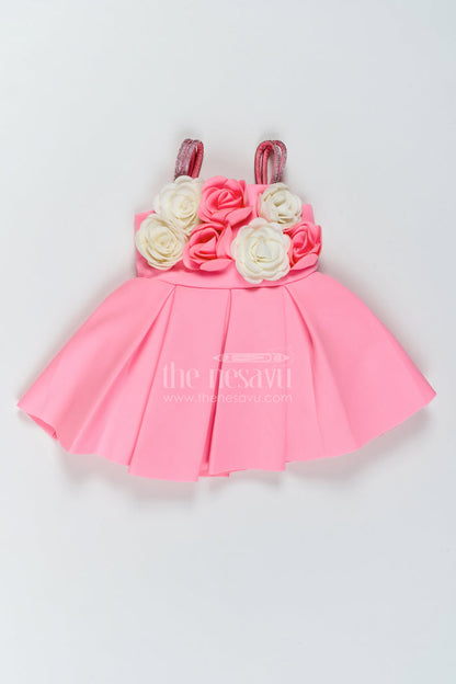The Nesavu Girls Fancy Party Frock Girls Bouquet Frock for Cake Cutting and Birthday Photo Moments Nesavu 16 (1Y) / Pink / Scuba PF333C-16 Nesavu Girls Bouquet Scuba Frock For Cake Cutting Birthday Photos Milestone Parties And Family Celebrations