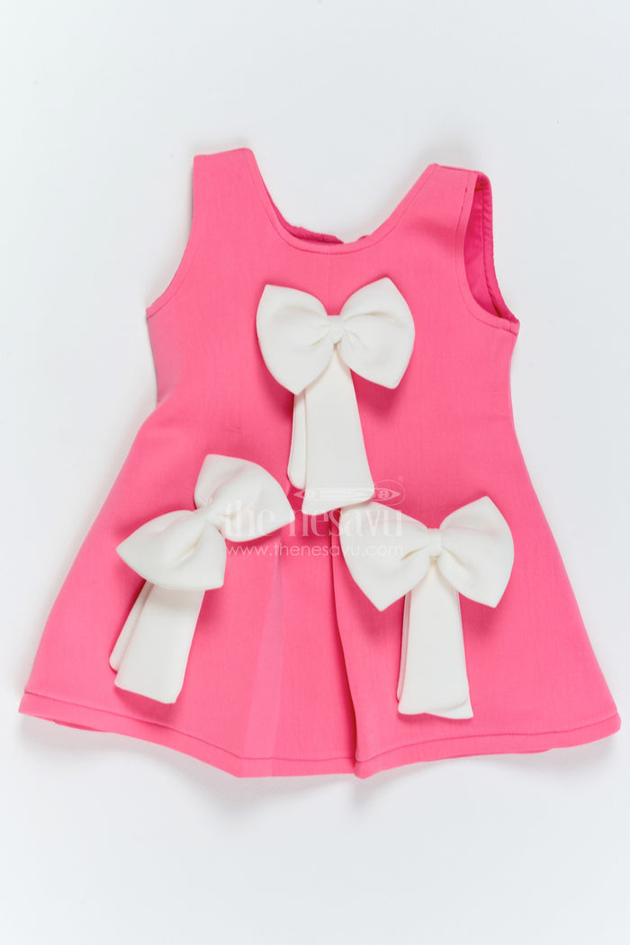 The Nesavu Girls Fancy Party Frock Girls Bow Frock for Birthday Outings and Family Celebrations Nesavu 16 (1Y) / Pink / Scuba PF327A-16 Nesavu Girls Bow Scuba Frock For Birthday Outings Family Celebrations Parties And Special Occasions