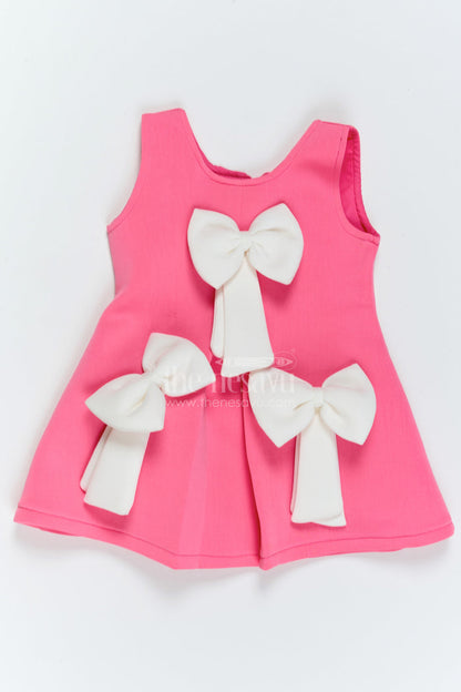 The Nesavu Girls Fancy Party Frock Girls Bow Frock for Birthday Outings and Family Celebrations Nesavu 16 (1Y) / Pink / Scuba PF327A-16 Nesavu Girls Bow Scuba Frock For Birthday Outings Family Celebrations Parties And Special Occasions
