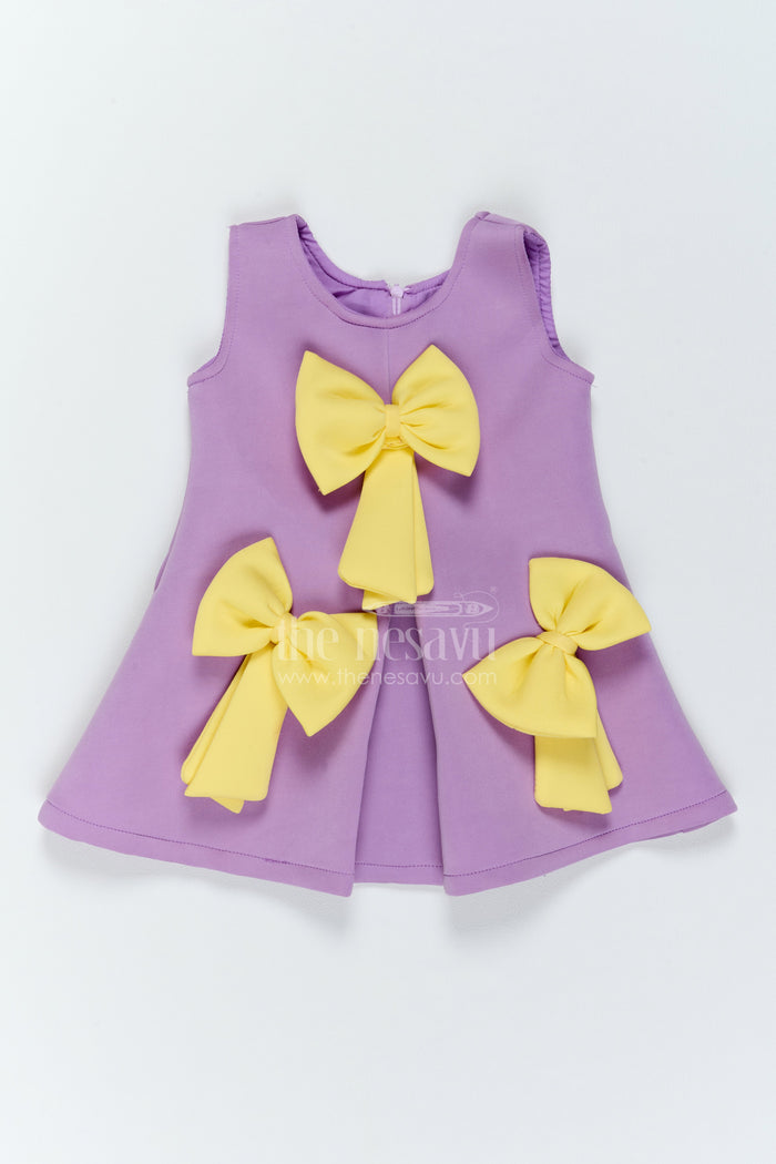 The Nesavu Girls Fancy Party Frock Girls Bow Front Party Dress for Family Outings and Special Occasions Nesavu 16 (1Y) / Purple / Scuba PF327C-16 Nesavu Girls Bow Front Scuba Party Dress For Family Outings Birthdays And Special Celebration Occasions