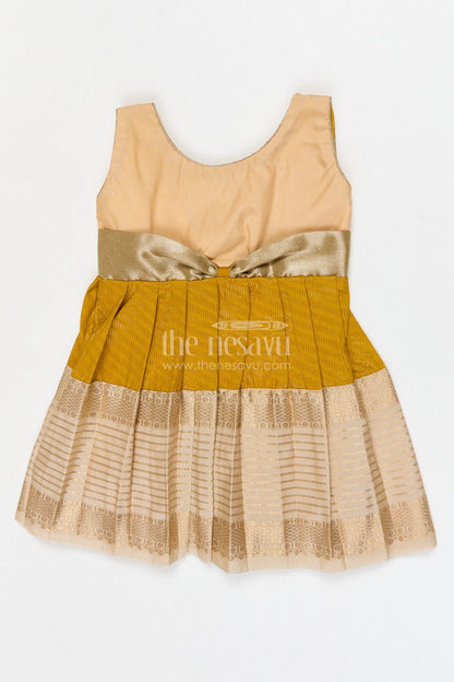 The Nesavu Girls Kanchi Silk Frock Girls Bridal Silk Frock for Wedding Ceremonies Nesavu 10 (NB) / Yellow / Style 3 KSF028DC-10 Nesavu Girls Bridal Kanchivaram Silk Frock For Weddings Receptions And Festive Celebrations