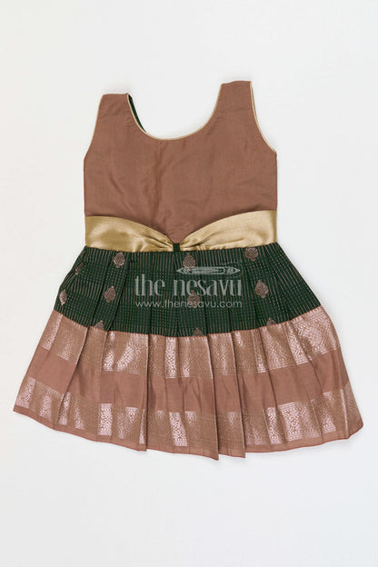 The Nesavu Girls Kanchi Silk Frock Girls Bridal Silk Frock for Weddings and Receptions Nesavu 10 (NB) / Green / Style 3 KSF022CC-10 Nesavu Girls Semi Bridal Silk Kanchivaram Frock For Weddings Receptions And Festive Occasions