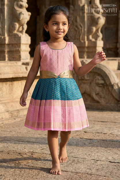The Nesavu Girls Kanchi Silk Frock Girls Bridesmaid Silk Frock for Wedding Celebrations Nesavu Nesavu Girls Bridesmaid Kanchivaram Silk Frock For Weddings Receptions And Festive Functions
