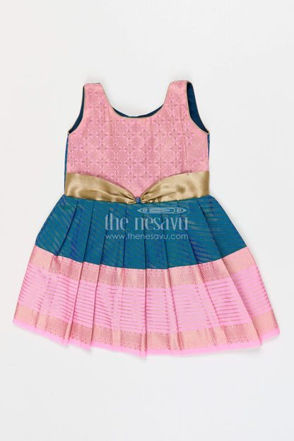 The Nesavu Girls Kanchi Silk Frock Girls Bridesmaid Silk Frock for Wedding Celebrations Nesavu 10 (NB) / Pink / Style 1 KSF028BA-10 Nesavu Girls Bridesmaid Kanchivaram Silk Frock For Weddings Receptions And Festive Functions