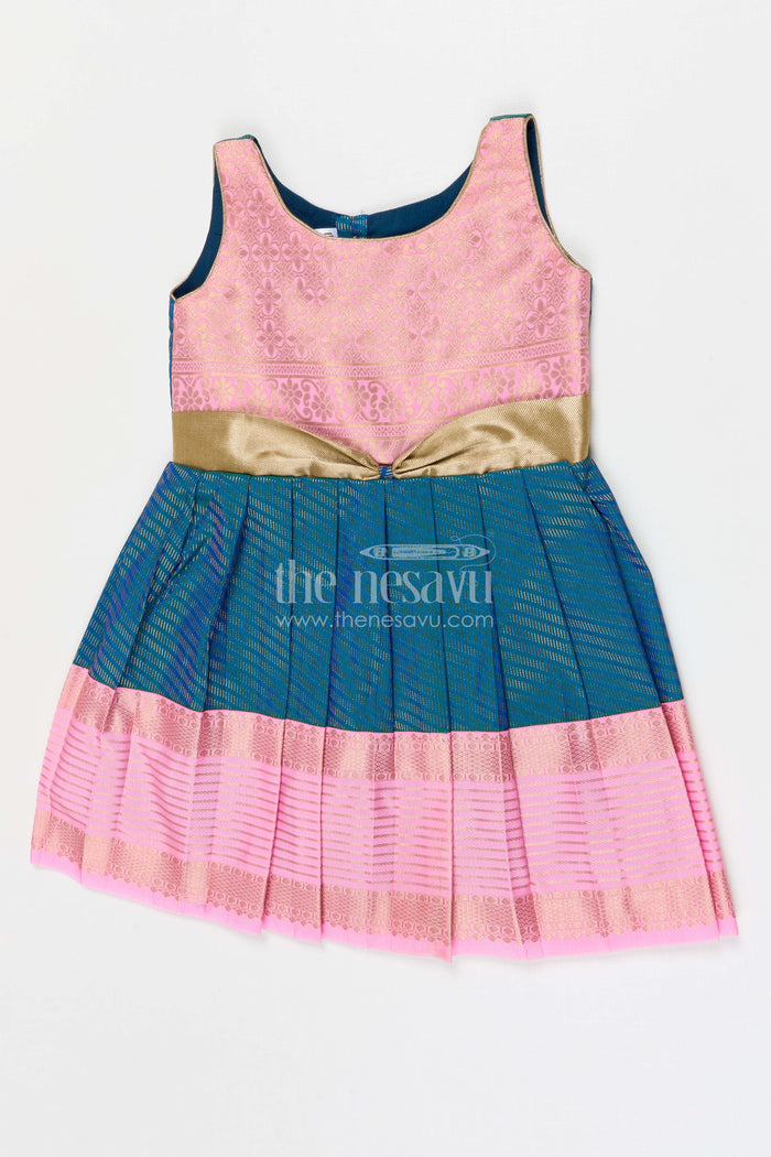 The Nesavu Girls Kanchi Silk Frock Girls Bridesmaid Silk Frock for Wedding Celebrations Nesavu 10 (NB) / Pink / Style 2 KSF028BB-10 Nesavu Girls Bridesmaid Kanchivaram Silk Frock For Weddings Receptions And Festive Functions