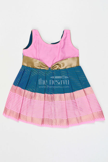 The Nesavu Girls Kanchi Silk Frock Girls Bridesmaid Silk Frock for Wedding Celebrations Nesavu 10 (NB) / Pink / Style 3 KSF028BC-10 Nesavu Girls Bridesmaid Kanchivaram Silk Frock For Weddings Receptions And Festive Functions