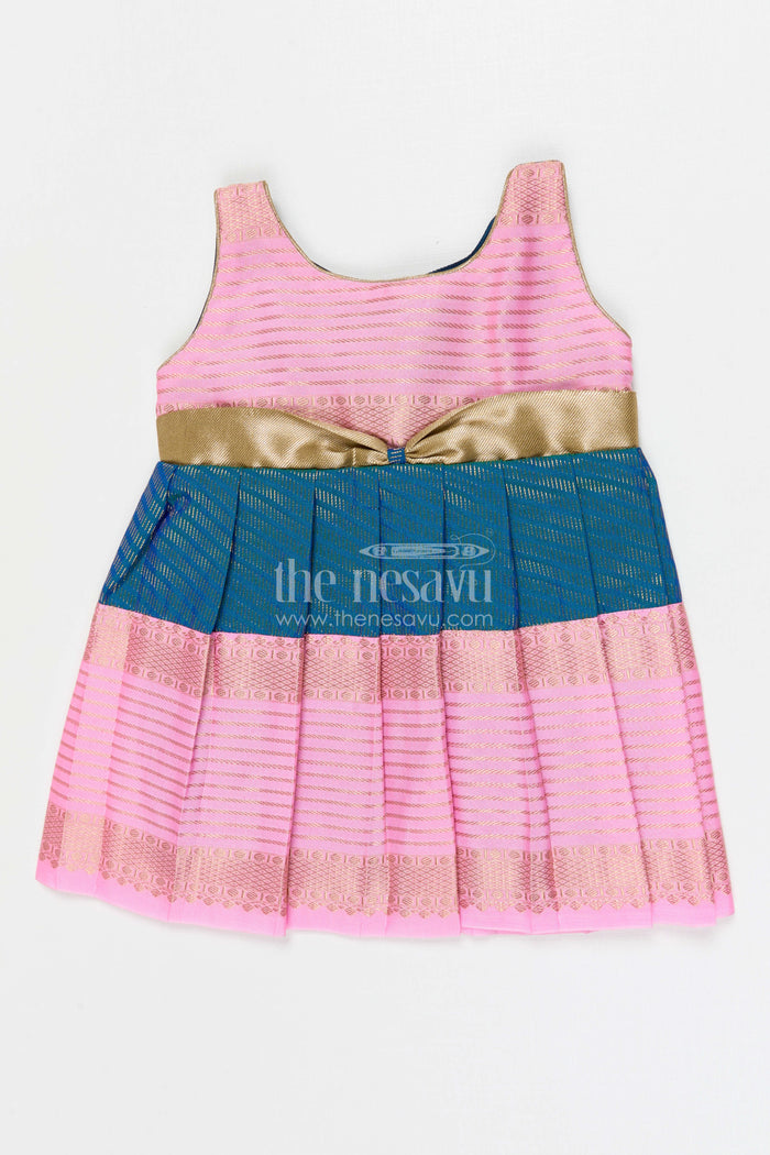 The Nesavu Girls Kanchi Silk Frock Girls Bridesmaid Silk Frock for Wedding Celebrations Nesavu 10 (NB) / Pink / Style 4 KSF028BD-10 Nesavu Girls Bridesmaid Kanchivaram Silk Frock For Weddings Receptions And Festive Functions