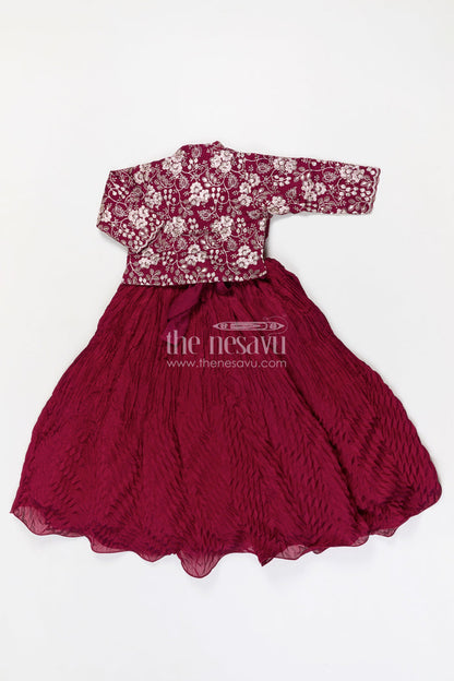 The Nesavu Girls Casual Gown Girls Celebration Gown for Parties and Festive Occasions Nesavu Nesavu girls georgette celebration gown with designer embroidered jacket for parties