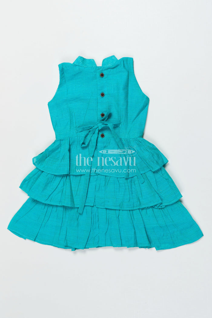 The Nesavu Girls Chanderi Frock Girls Chanderi Cotton Frock for Festivals and School Ethnic Day Nesavu Nesavu girls traditional chanderi frock blue ethnic school functions family events