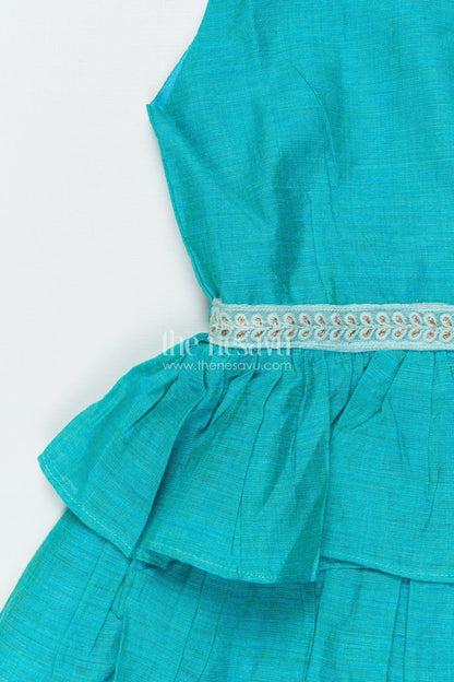 The Nesavu Girls Chanderi Frock Girls Chanderi Cotton Frock for Festivals and School Ethnic Day Nesavu Nesavu girls traditional chanderi frock blue ethnic school functions family events