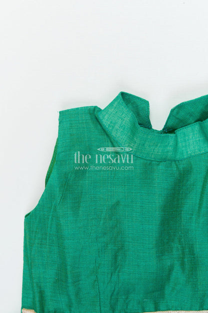 The Nesavu Girls Chanderi Frock Girls Chanderi Cotton Frock for Festive Wear and Special Occasions Nesavu Nesavu girls green chanderi frock festive occasions cultural events family gatherings