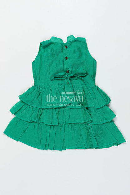 The Nesavu Girls Chanderi Frock Girls Chanderi Cotton Frock for Festive Wear and Special Occasions Nesavu Nesavu girls green chanderi frock festive occasions cultural events family gatherings