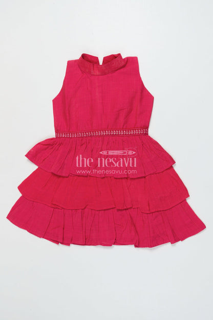 The Nesavu Girls Chanderi Frock Girls Chanderi Frock for Birthdays and Ethnic Celebrations Nesavu 18 (2Y) / Pink GFC2011B-18 Nesavu girls pink chanderi frock birthday celebrations traditional functions