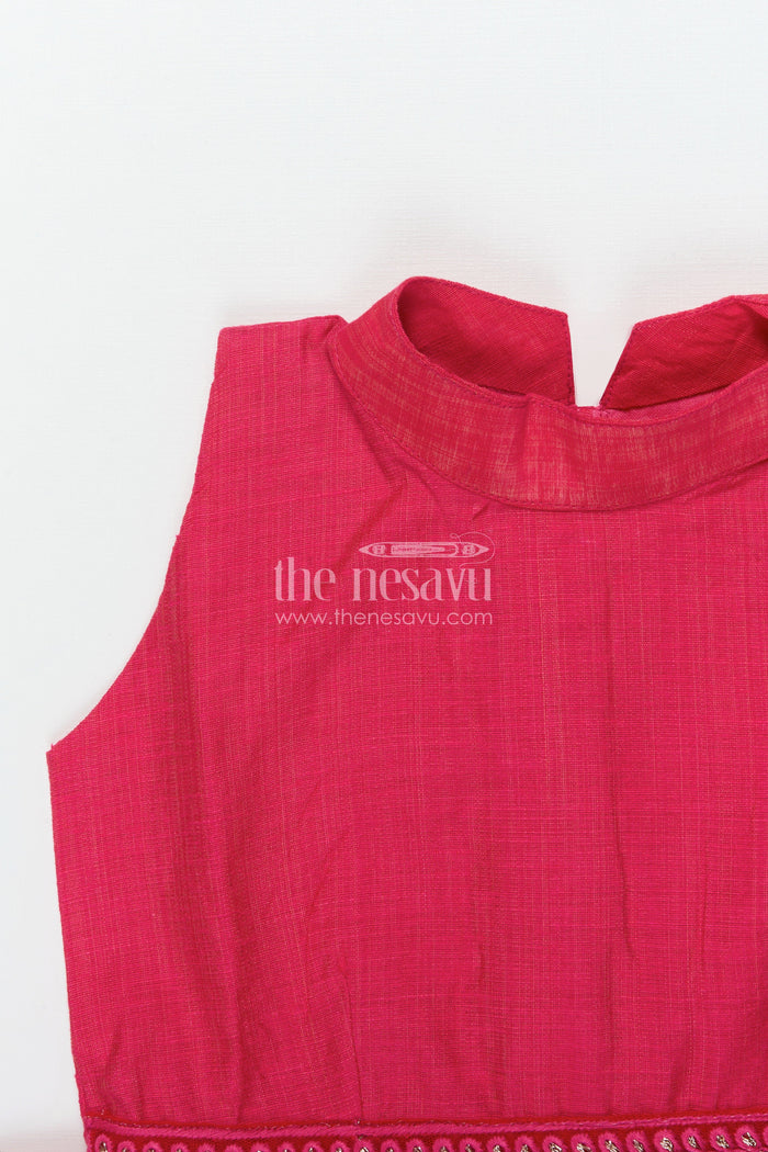 The Nesavu Girls Chanderi Frock Girls Chanderi Frock for Birthdays and Ethnic Celebrations Nesavu Nesavu girls pink chanderi frock birthday celebrations traditional functions