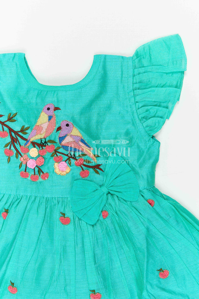 The Nesavu Girls Chanderi Frock Girls Chanderi Frock for Birthdays and Festive Celebrations Nesavu Nesavu Girls Chanderi Cotton Frock With Thread Embroidery For Birthdays And Festive Occasions