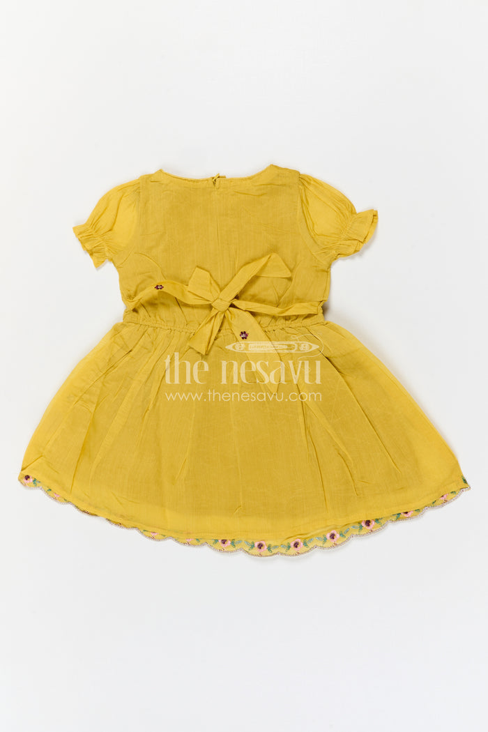 The Nesavu Girls Chanderi Frock Girls Chanderi Frock for Festive Celebrations and Family Gatherings Nesavu Nesavu Girls Chanderi Cotton Embroidered Frock For Festive Celebrations And Weddings