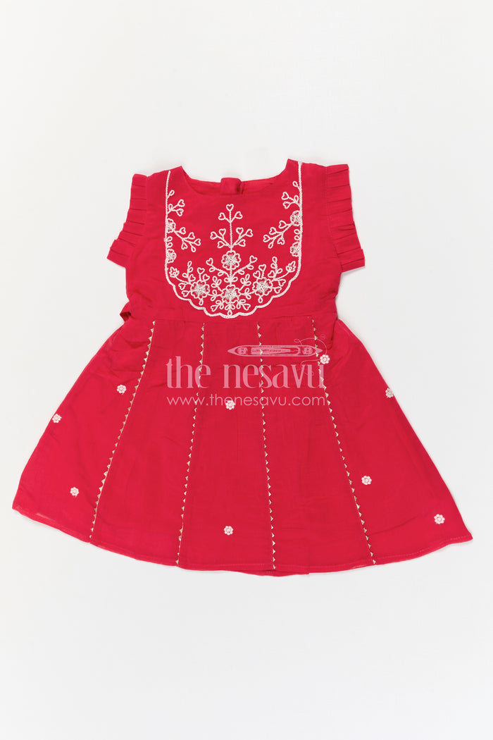 The Nesavu Girls Chanderi Frock Girls Chanderi Frock for Festive Celebrations and Wedding Occasions Nesavu Nesavu Girls Chanderi Cotton Embroidered Frock For Weddings Festive Celebrations And Events