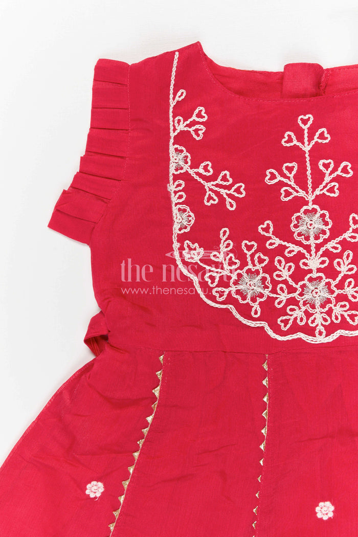 The Nesavu Girls Chanderi Frock Girls Chanderi Frock for Festive Celebrations and Wedding Occasions Nesavu Nesavu Girls Chanderi Cotton Embroidered Frock For Weddings Festive Celebrations And Events