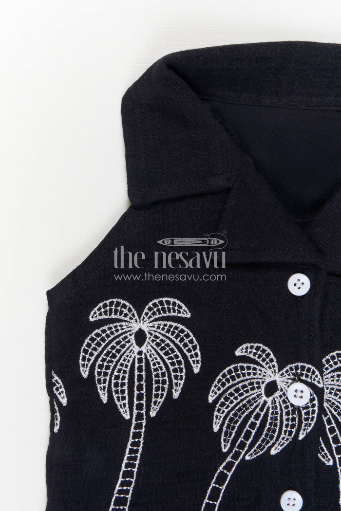 The Nesavu Girls Co-Ord Sets Girls Co Ord Outfit for Travel Days and Casual Outings Nesavu Nesavu Girls Muslin Cotton Co Ord Outfit For Travel And Outings With Embroidered Palm Design