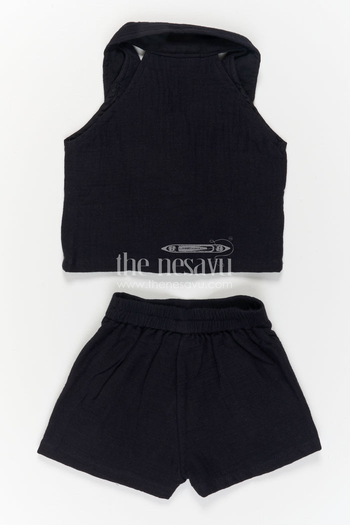 The Nesavu Girls Co-Ord Sets Girls Co Ord Outfit for Travel Days and Casual Outings Nesavu Nesavu Girls Muslin Cotton Co Ord Outfit For Travel And Outings With Embroidered Palm Design