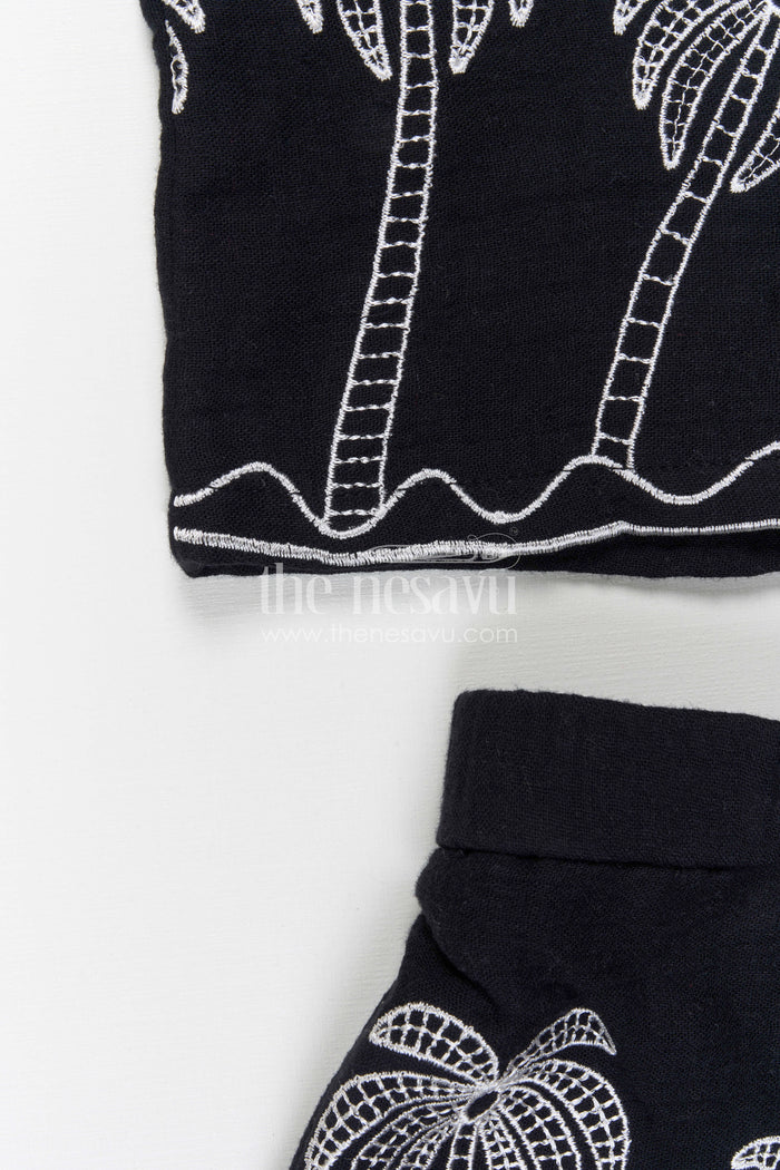 The Nesavu Girls Co-Ord Sets Girls Co Ord Outfit for Travel Days and Casual Outings Nesavu Nesavu Girls Muslin Cotton Co Ord Outfit For Travel And Outings With Embroidered Palm Design