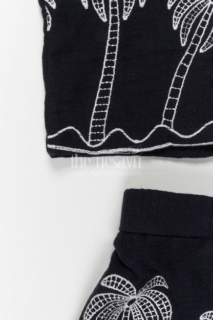 The Nesavu Girls Co-Ord Sets Girls Co Ord Outfit for Travel Days and Casual Outings Nesavu Nesavu Girls Muslin Cotton Co Ord Outfit For Travel And Outings With Embroidered Palm Design