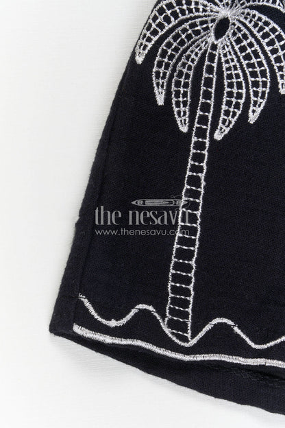 The Nesavu Girls Co-Ord Sets Girls Co Ord Outfit for Travel Days and Casual Outings Nesavu Nesavu Girls Muslin Cotton Co Ord Outfit For Travel And Outings With Embroidered Palm Design