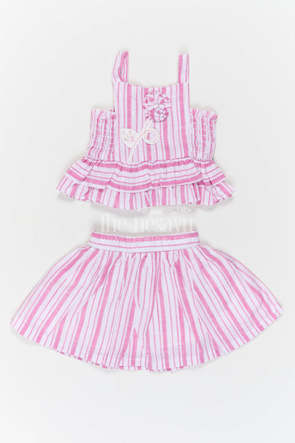 The Nesavu Girls Co-Ord Sets Girls Co Ord Set for Casual Wear and Playtime Nesavu 16 (1Y) / Pink / Cotton GCS063B-16 Nesavu Girls Cotton Co Ord Set With Striped Design For Casual Wear Sleeveless Outfit For Kids