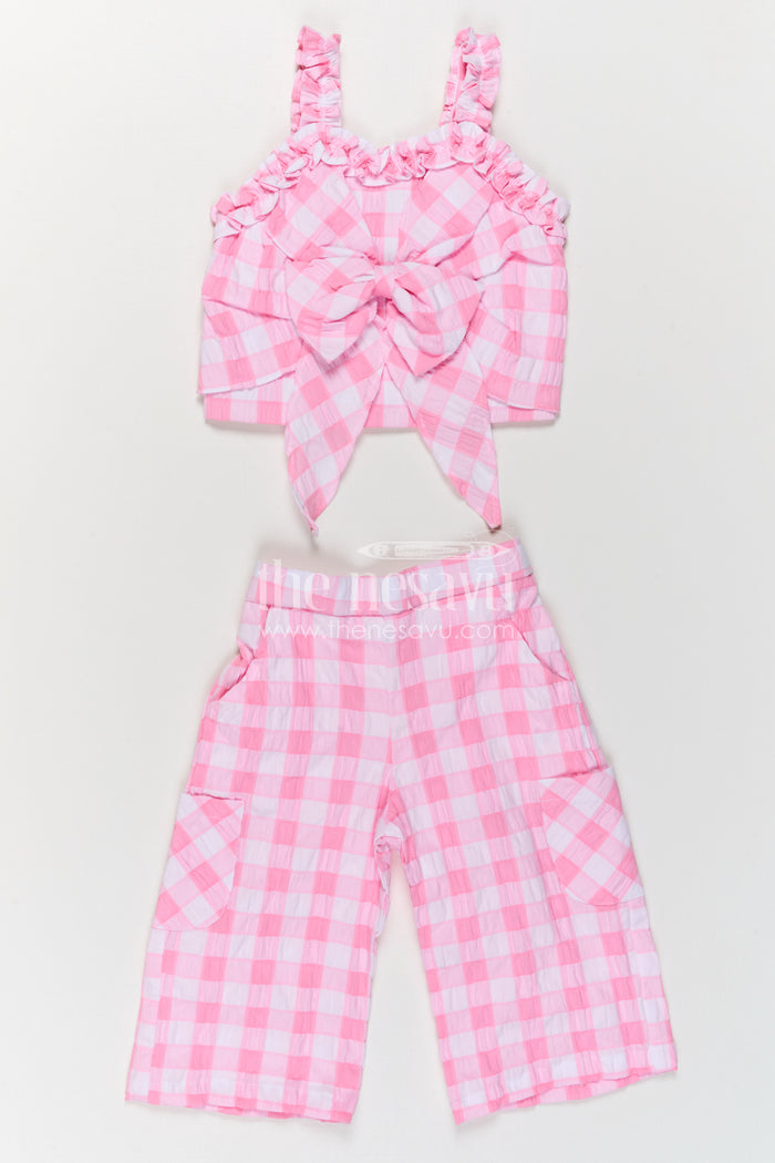 The Nesavu Girls Co-Ord Sets Girls Co Ord Set for Daily Wear and Playtime Comfort Nesavu 16 (1Y) / Pink / Rayon GCS038B-16 Nesavu girls co ord set for daily wear with rayon cotton stripe design lightweight comfortable kids outfit