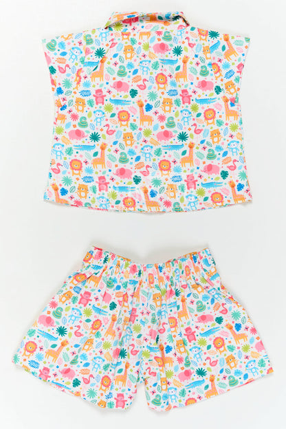 The Nesavu Girls Casual Set Girls Co Ord Set for Playdates and Fun Summer Outings Nesavu Nesavu Girls Cotton Co Ord Set For Playdates And Summer Outings With Animal Digital Print Casual Wear