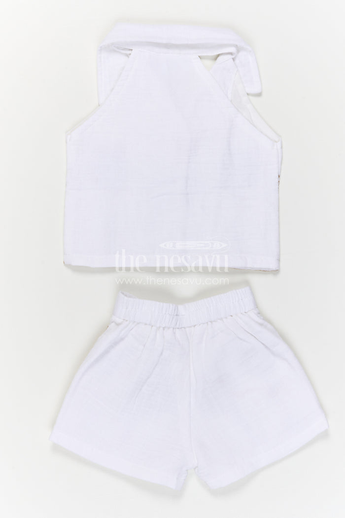 The Nesavu Girls Co-Ord Sets Girls Co Ord Set for Summer Outings and Vacation Wear Nesavu Nesavu Girls Co Ord Set For Summer Outings And Vacations With Muslin Cotton And Palm Embroidery Design