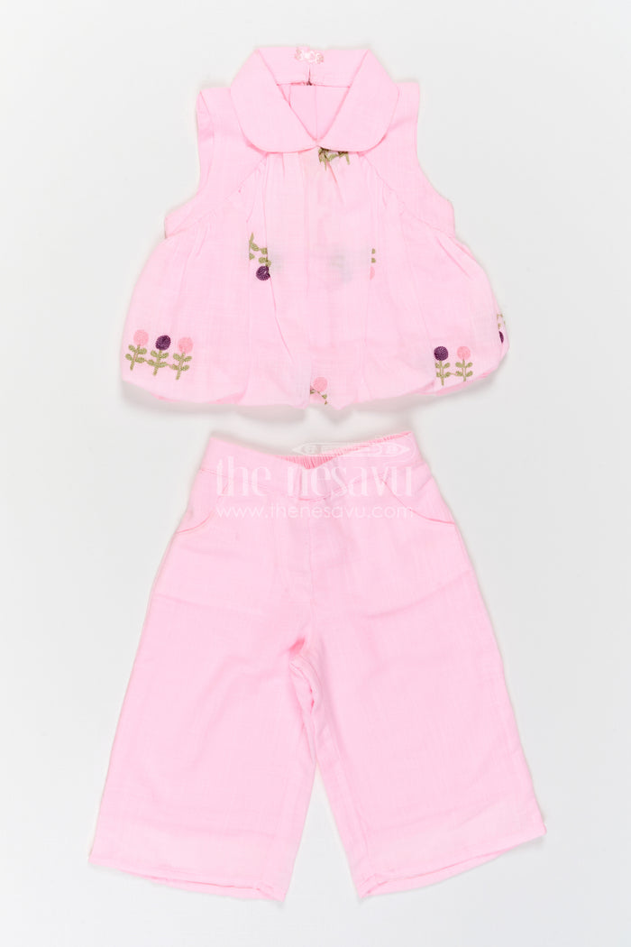 The Nesavu Girls Co-Ord Sets Girls Co Ord Sets for Casual Outings and Daily Wear Nesavu Nesavu Girls Co Ord Set For Casual Wear Blend Cotton With Thread Embroidery Matching Outfit