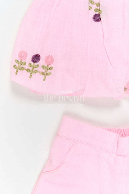 The Nesavu Girls Co-Ord Sets Girls Co Ord Sets for Casual Outings and Daily Wear Nesavu Nesavu Girls Co Ord Set For Casual Wear Blend Cotton With Thread Embroidery Matching Outfit