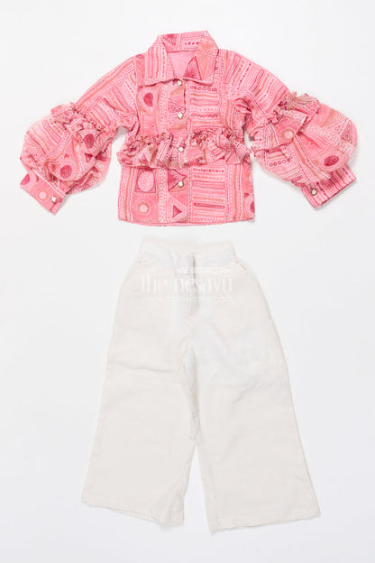 The Nesavu Girls Co-Ord Sets Girls Co-Ord Top and Pant Set for Birthdays and Day Outings Nesavu Nesavu girls georgette co-ord set digital print frill sleeves birthdays parties