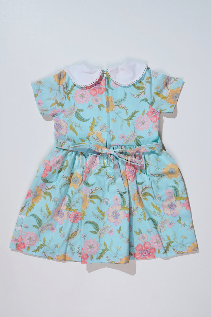The Nesavu Girls Cotton Frock Girls Cotton Blend Casual Dresses with Floral Prints and Peter Pan Collar for Everyday Comfort Nesavu Nesavu Girls Cotton Blend Casual Dress Floral Prints Peter Pan Collar Everyday Wear