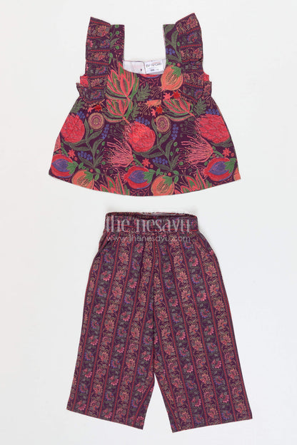 The Nesavu Girls Co-Ord Sets Girls Cotton Co-ord Set for Casual Outings and Holiday Wear Nesavu 16 (1Y) / Maroon GPS926A-16 Nesavu girls cotton co-ord set with digital print for casual holidays and traditional daywear