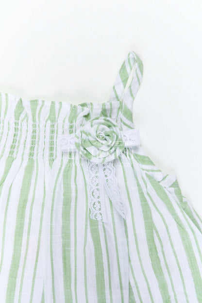 The Nesavu Girls Co-Ord Sets Girls Cotton Co Ord Set for Casual Wear and Summer Comfort Nesavu Nesavu Girls Green Cotton Co Ord Set With Striped Design For Casual Wear And Breathable Summer Comfort