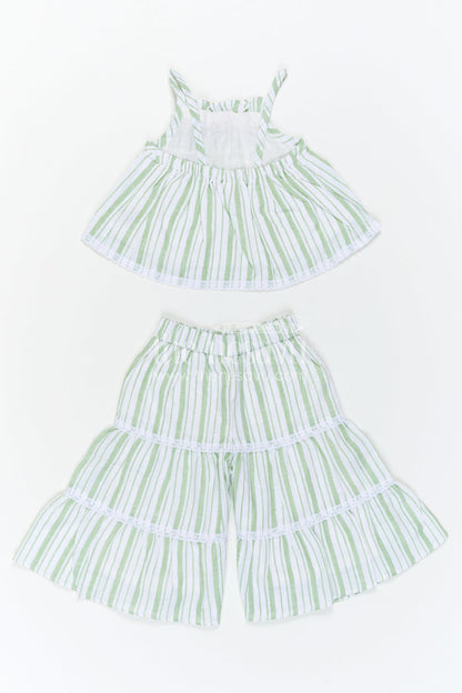 The Nesavu Girls Co-Ord Sets Girls Cotton Co Ord Set for Casual Wear and Summer Comfort Nesavu Nesavu Girls Green Cotton Co Ord Set With Striped Design For Casual Wear And Breathable Summer Comfort