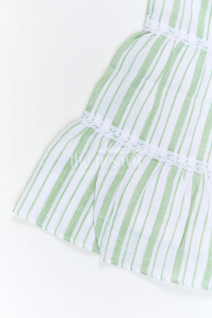 The Nesavu Girls Co-Ord Sets Girls Cotton Co Ord Set for Casual Wear and Summer Comfort Nesavu Nesavu Girls Green Cotton Co Ord Set With Striped Design For Casual Wear And Breathable Summer Comfort