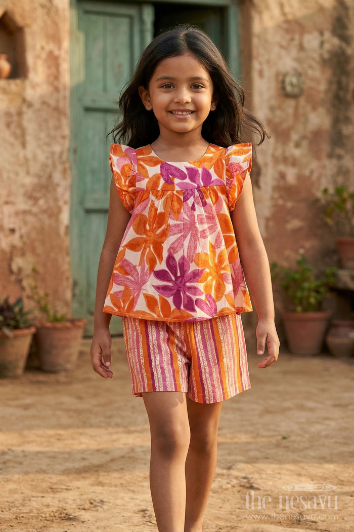 The Nesavu Girls Co-Ord Sets Girls Cotton Co Ord Set for Festive Outings and Summer Wear Nesavu 16 (1Y) / Multicolor / Cotton GCS013A-16 Nesavu Girls Cotton Co Ord Set With Digital Print For Festive Outings Summer Wear And Casual Celebrations