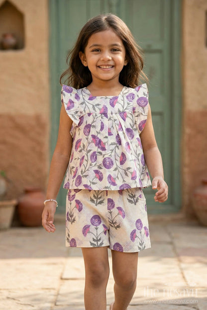 The Nesavu Girls Co-Ord Sets Girls Cotton Co Ord Set for Playdates and Casual Wear Nesavu 16 (1Y) / Purple / Cotton GCS012A-16 Nesavu Girls Cotton Co Ord Set With Digital Print For Playdates Summer Outings And Daily Wear