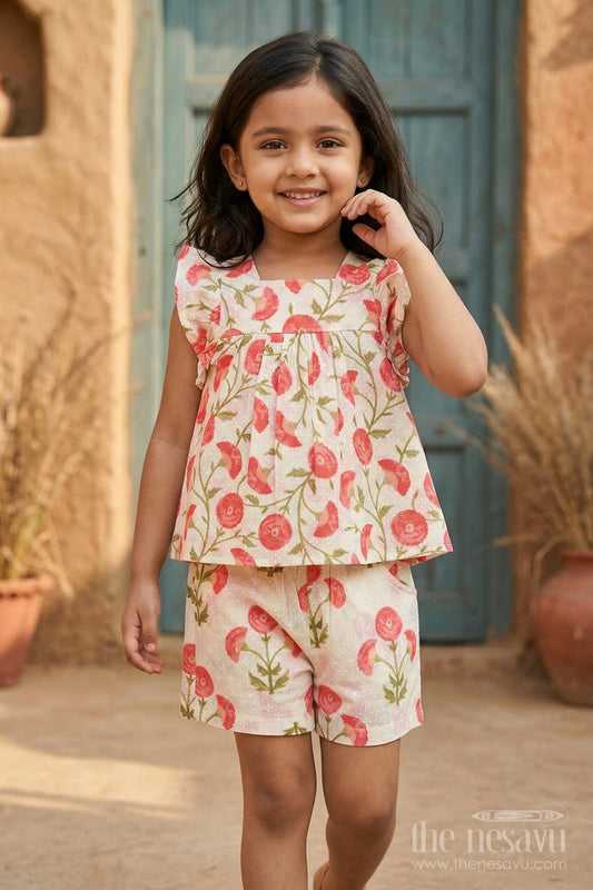 The Nesavu Girls Co-Ord Sets Girls Cotton Co Ord Set for Summer Play and Outings Nesavu 16 (1Y) / Pink / Cotton GCS012B-16 Nesavu Girls Cotton Co Ord Set With Digital Print For Summer Play Outings And Casual Wear