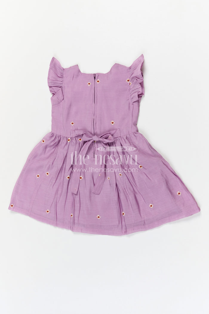 The Nesavu Girls Cotton Frock Girls Cotton Embroidered Frock for Casual and Festive Wear Nesavu Nesavu girls purple cotton frock with thread embroidery for casual and festive wear
