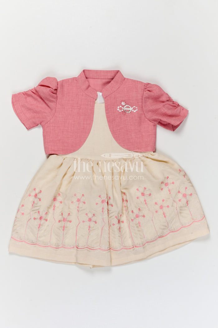 The Nesavu Girls Cotton Frock Girls Cotton Embroidered Frock for Casual Outings and Summer Wear Nesavu Nesavu girls cotton embroidered frock in peach for summer casual wear