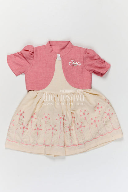 The Nesavu Girls Cotton Frock Girls Cotton Embroidered Frock for Casual Outings and Summer Wear Nesavu Nesavu girls cotton embroidered frock in peach for summer casual wear
