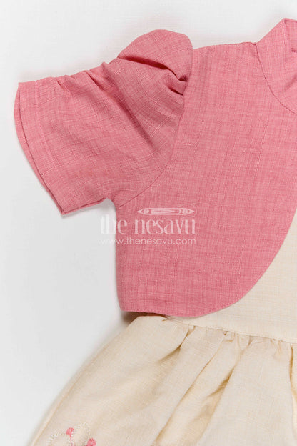 The Nesavu Girls Cotton Frock Girls Cotton Embroidered Frock for Casual Outings and Summer Wear Nesavu Nesavu girls cotton embroidered frock in peach for summer casual wear