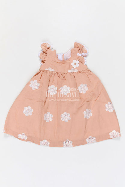 The Nesavu Girls Cotton Frock Girls Cotton Embroidered Frock for Festive Outings and Family Celebrations Nesavu 20 (3Y) / Beige / Cotton GFC2133A-20 Nesavu girls cotton embroidered frock for festive outings birthdays and family celebrations