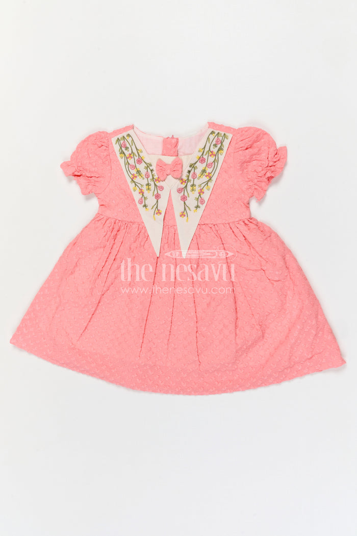 The Nesavu Girls Cotton Frock Girls Cotton Embroidered Frock for Festive Outings and Joyful Celebrations Nesavu Nesavu Girls Cotton Embroidered Frock With Decorative Yoke For Festive Celebrations