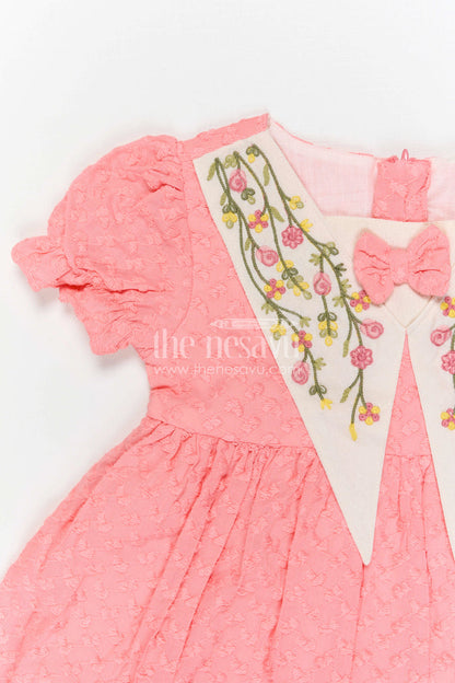 The Nesavu Girls Cotton Frock Girls Cotton Embroidered Frock for Festive Outings and Joyful Celebrations Nesavu Nesavu Girls Cotton Embroidered Frock With Decorative Yoke For Festive Celebrations